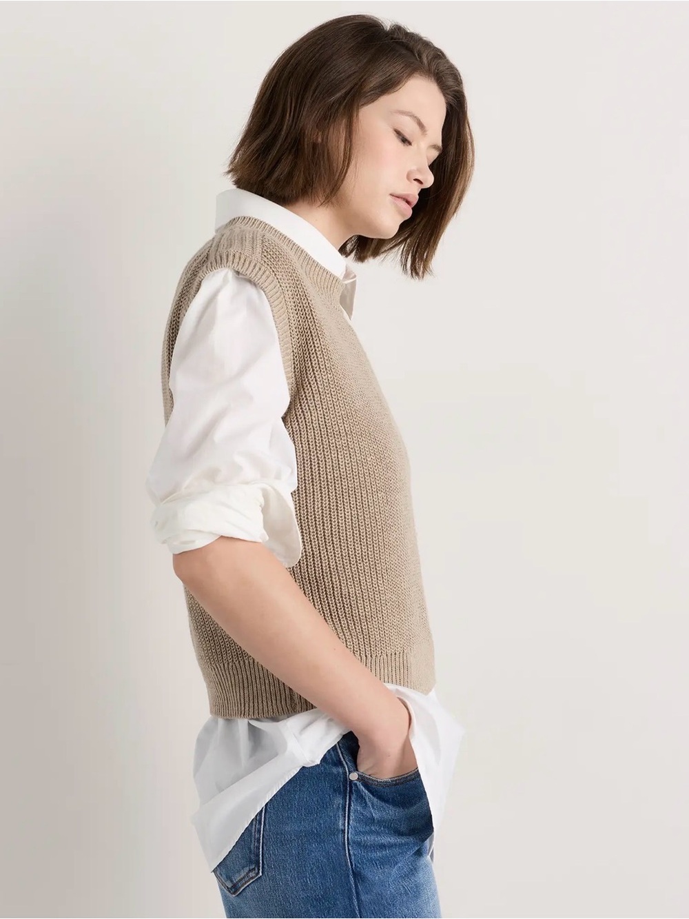 Quince Cotton Linen Sweater Tank Earthen Khaki - Picture 2 of 9